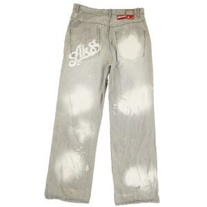 Akademiks Vintage Y2K Jeans Size 34 Grey Embroidered Baggy Streetwear Hip Hop